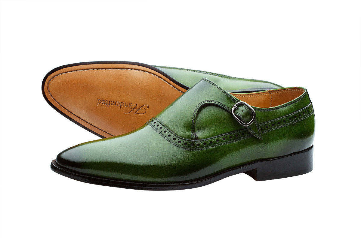 PLAIN TOE SINGLE STRAP BROGUE MONK DARK GREEN