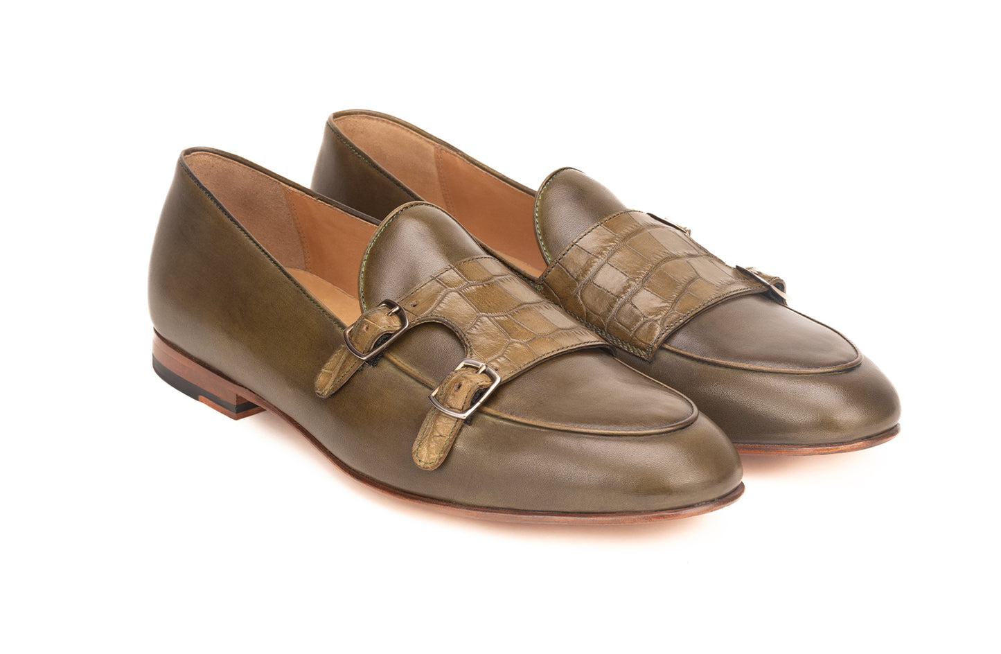 Doublemonk loafer with Croc embossed straps