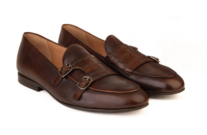 Double Monk Loafer with Croc textured Ornamental Buckle Straps