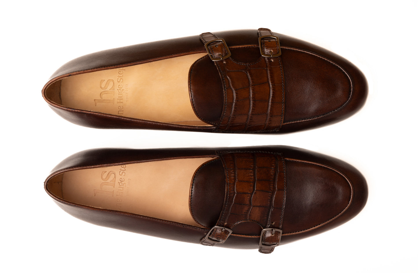 Double Monk Loafer with Croc textured Ornamental Buckle Straps