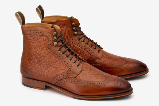 Wingcap Brogue Derby Boot With Pebble Grain Quarter and Mid Vamp