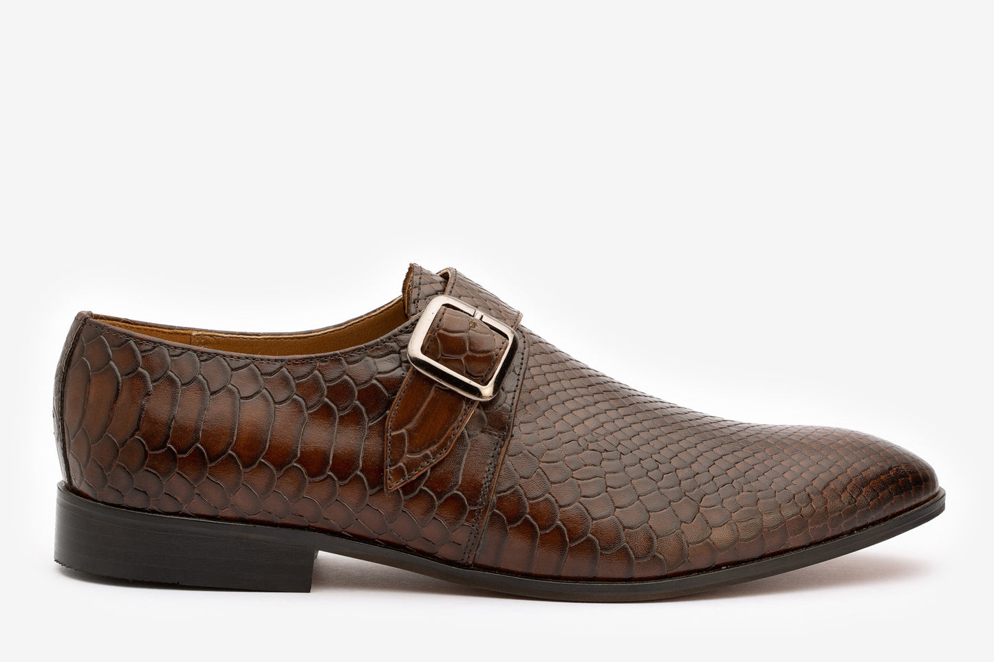 Single Straps Monk Pythan Print Empossed calf Leather -DKBR