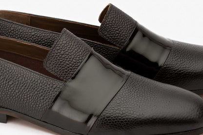 Pebble Grain Loafer With Patent Full Saddle