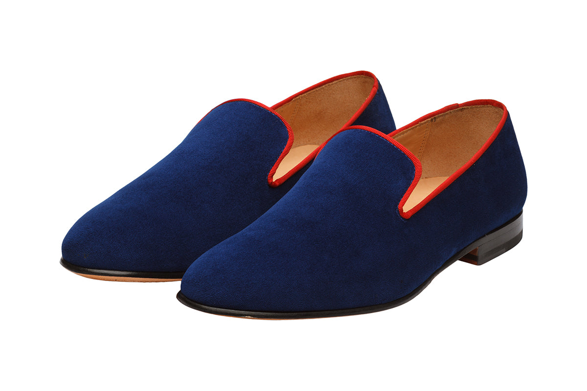LOW HEEL WHOLE CUT VELVET LOAFER with Contrast Piping –BR