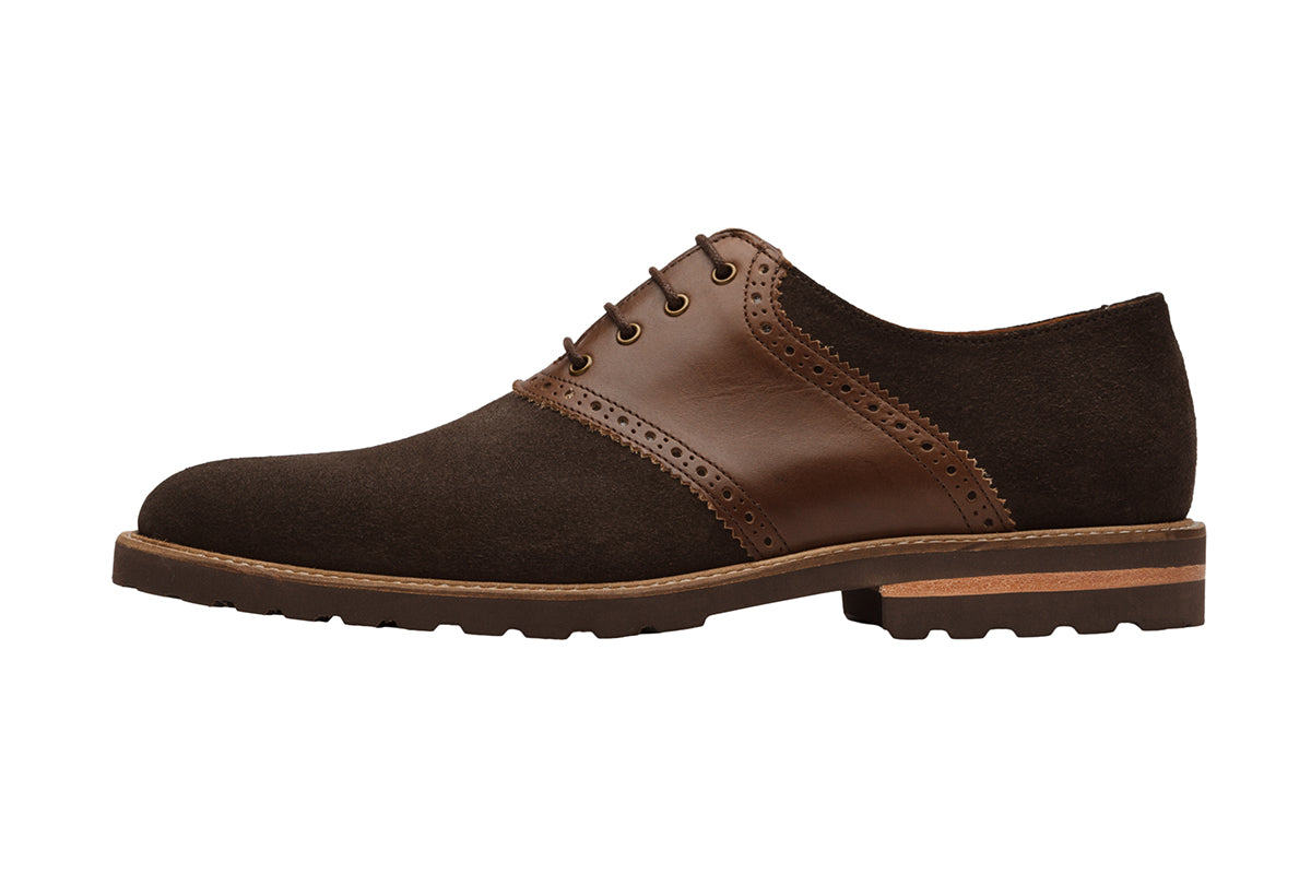 SADDLE OXFORD with brogue punch–DK BRS