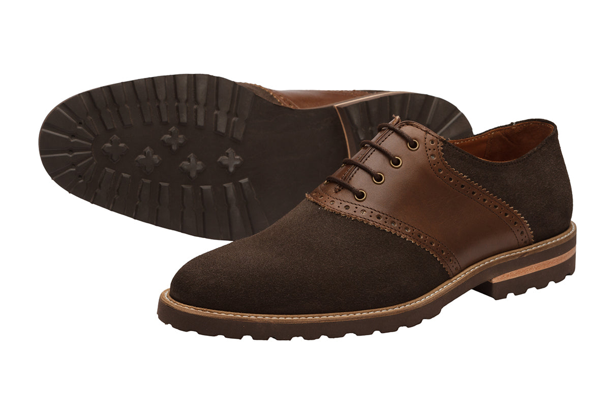 SADDLE OXFORD with brogue punch–DK BRS