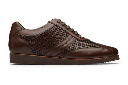 Woven Mat & Plain leather combo Casual Sneaker-DK BR