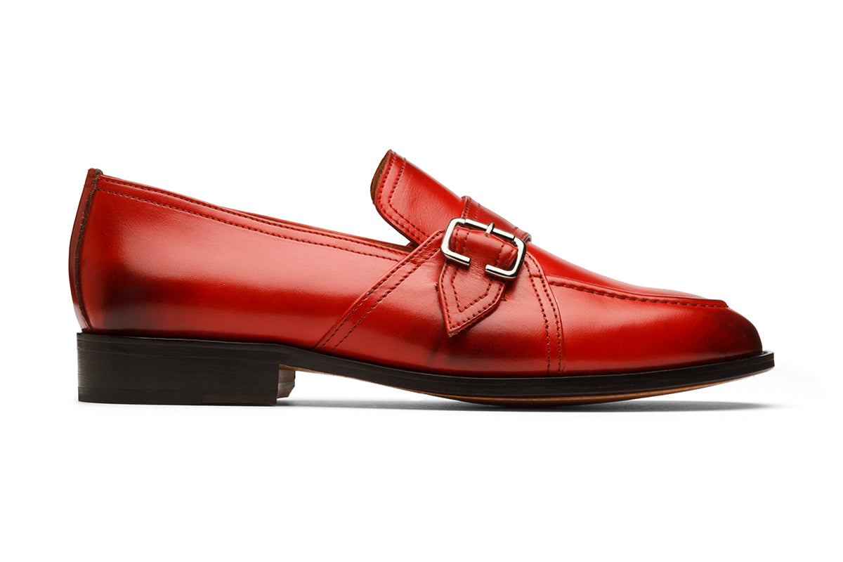 SLIP ON WITH ORNAMENTAL STRAP AND BUCKLE- RED