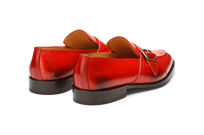 SLIP ON WITH ORNAMENTAL STRAP AND BUCKLE- RED