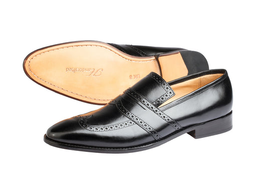 WINGCAP BROGUE PENNY LOAFER – BLACK