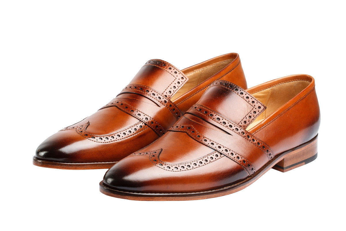 WINGCAP BROGUE PENNY LOAFER – TAN