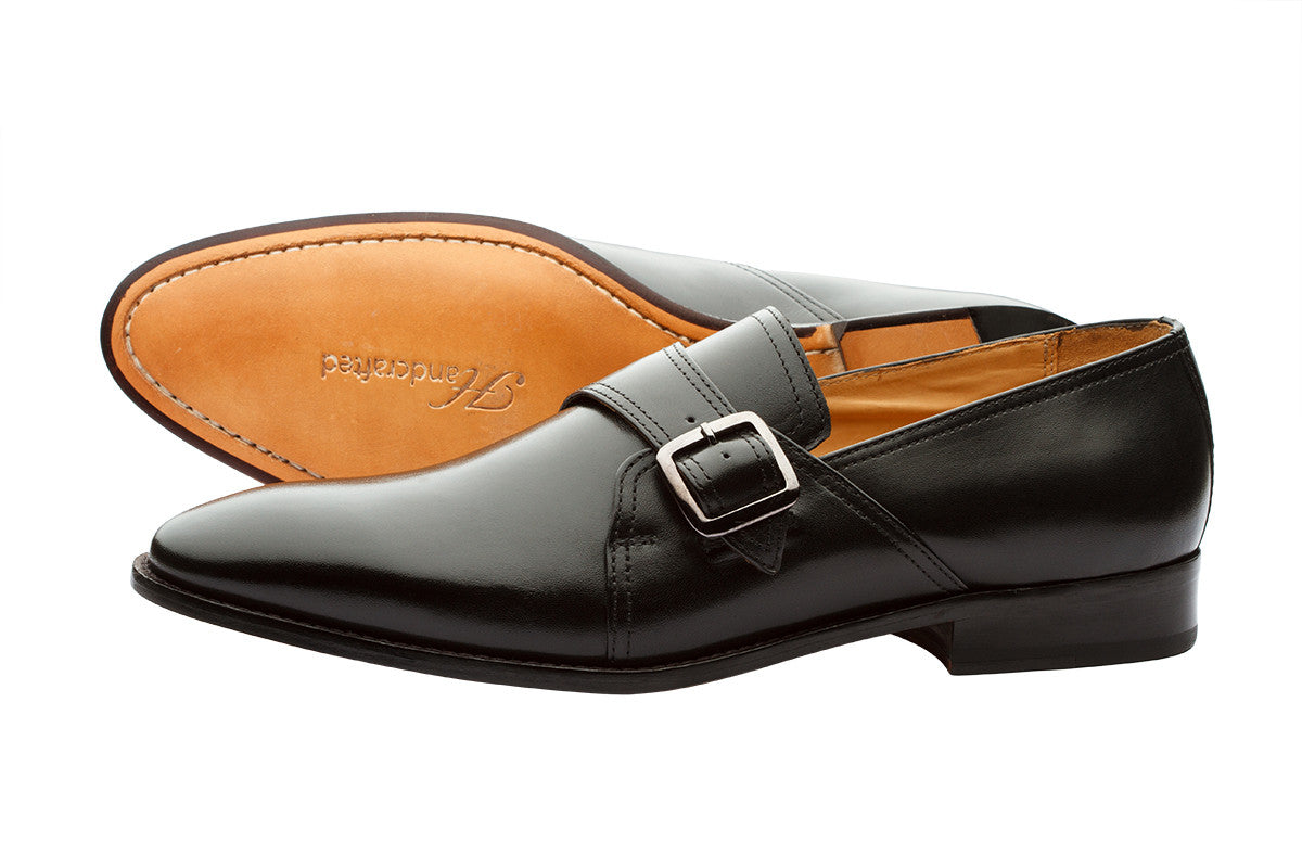 PLAIN VAMP SLIP ON WITH ORNAMENTAL STRAP AND BUCKLE- BLACK