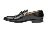PENNY LOAFER WITH CORD STICH ON VAMP and ORNAMENTAL LACING – BLACK