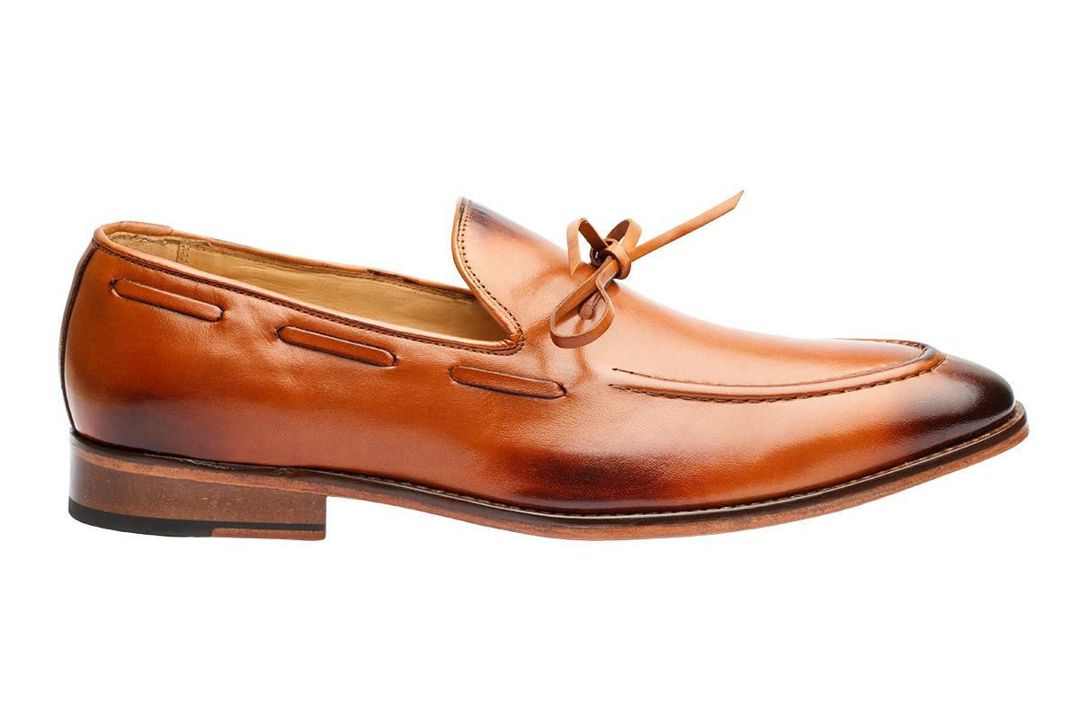 PENNY LOAFER WITH CORD STICH ON VAMP and ORNAMENTAL LACING – TAN