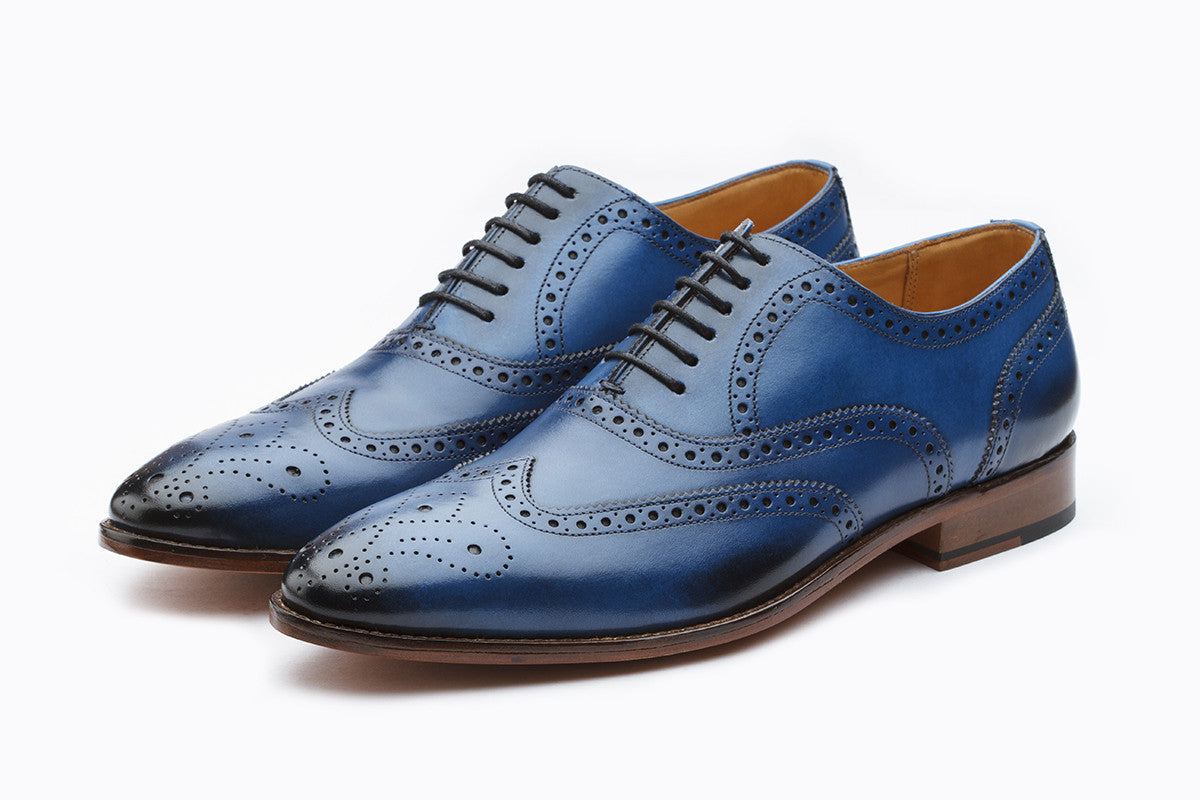 WINGCAP BROGUE OXFORD WITH MEDALLION-BLUE