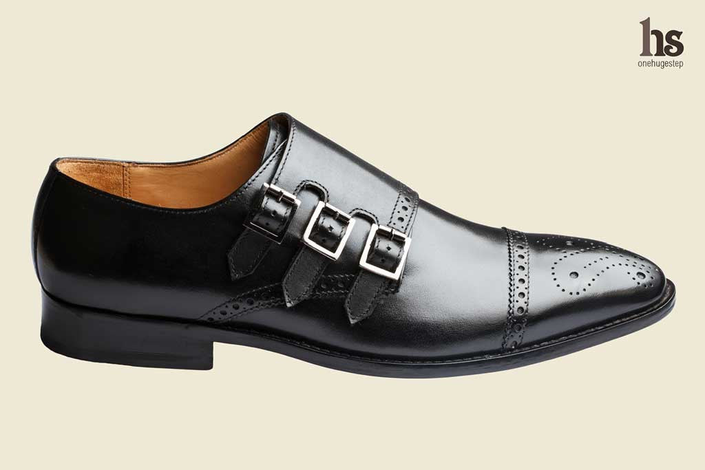 Toecap Triple Strap Brogue Monk Black